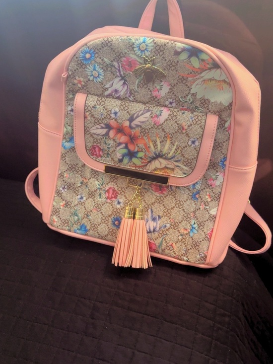 Floral Print Pink Women\'s Backpack with Tassel Accent